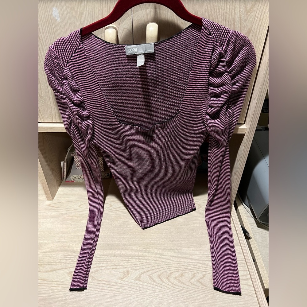 ASOS Pink and Black Striped Long Sleeve Top